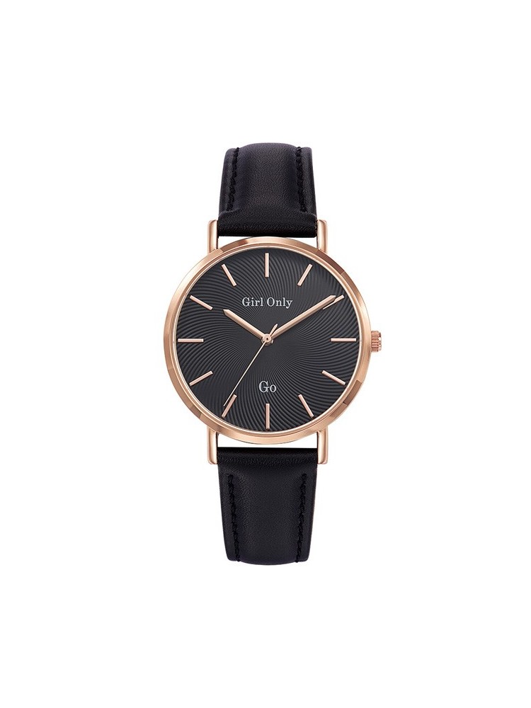 Montre femme Go Girl Only dorée rose bracelet cuir noir