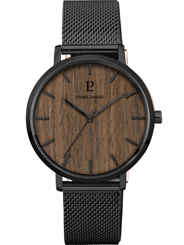 Montre homme Pierre Lannier Nature acier noir fond bois