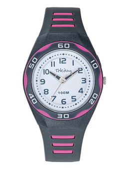 Montre enfant Tekday style futuriste grise et rose