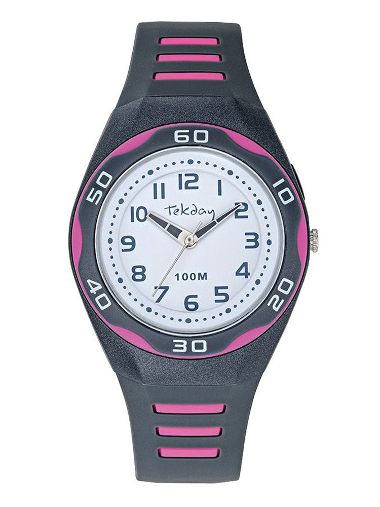 Montre enfant Tekday style futuriste grise et rose