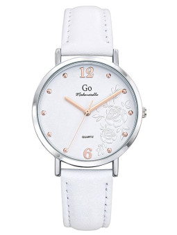 Montre femme Go bracelet cuir blanc cadran fleuri