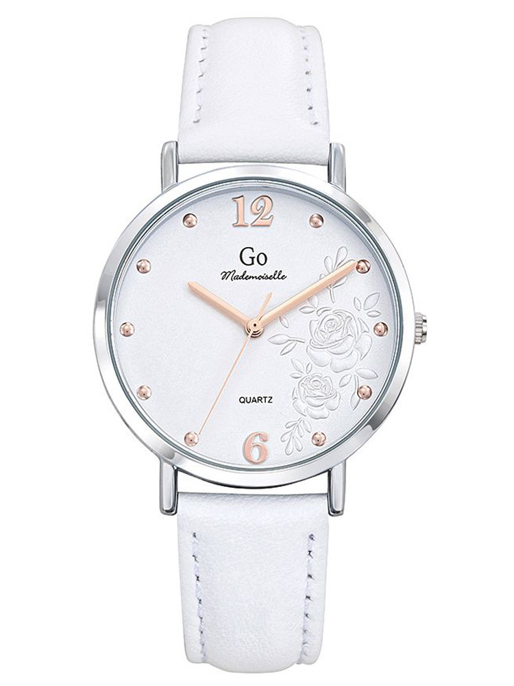 Montre femme Go bracelet cuir blanc cadran fleuri