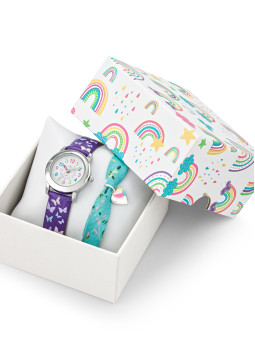 Coffret montre enfant Certus violette papillons et bracelet