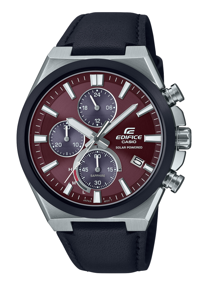 Chronographe homme casio bracelet cuir noir cadran rouge